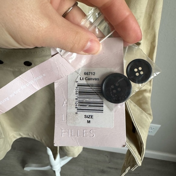 NWT Avec Les Filles Light Canvas Double Breasted Belted Trench Coat Womens M - Picture 4 of 7